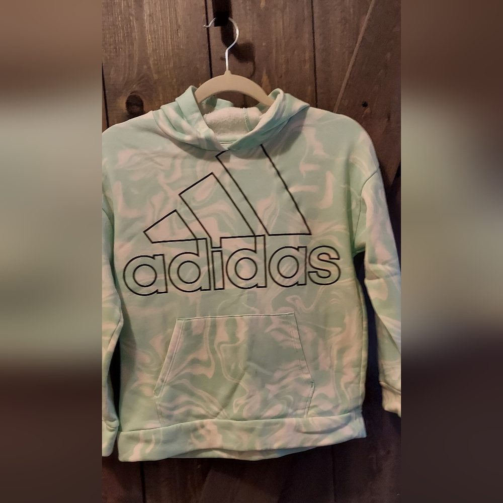Girls Size 14 Hoodie Sweatshirt. Mint green swirl pattern.